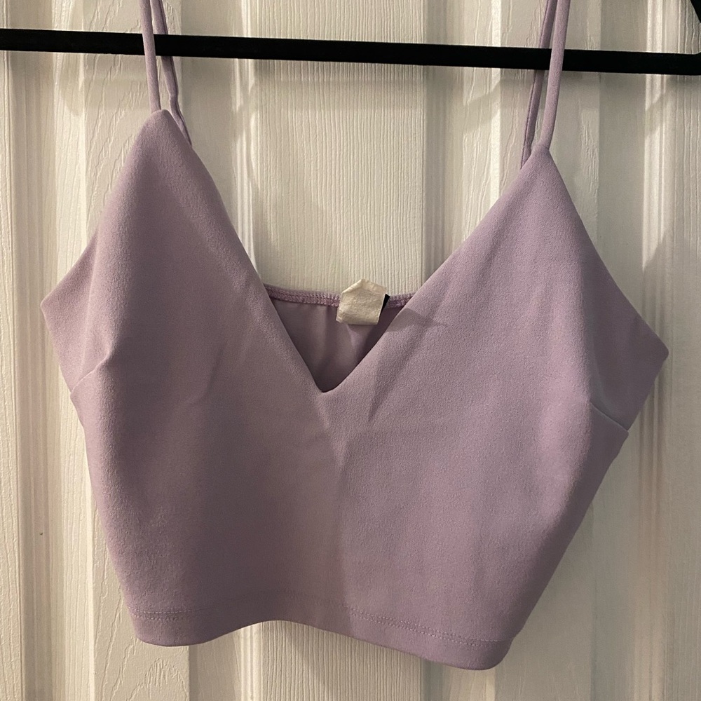 Lavender V-Neck Crop Top